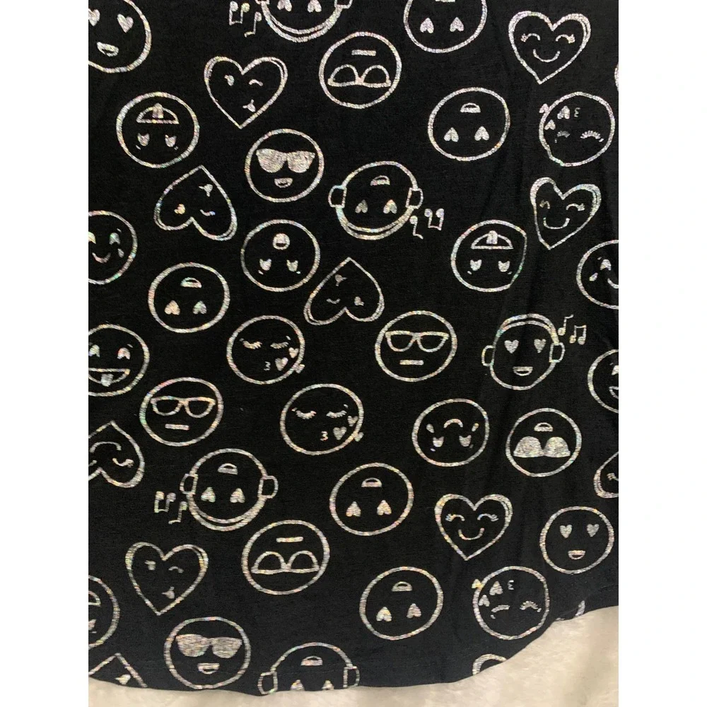 SO Cutest Tee Girls Black Silver Glitter Emoji Long Sleeve Shirt Size 16 Relaxed